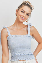Load image into Gallery viewer, *Tie Strap Double Smocked Top - Blue