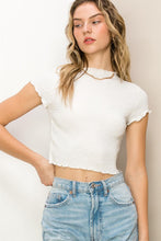 Load image into Gallery viewer, *Lettuce Hem Long Crop Tee - White