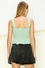 Load image into Gallery viewer, *Wide Strap Smocked Ruffle Top Cropped - Mint
