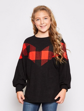 Load image into Gallery viewer, Buffalo Plaid Contrast Sweater Top - Youth