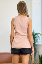 Load image into Gallery viewer, Ribbed Henley Tank w/Buttons - Dusty Pink
