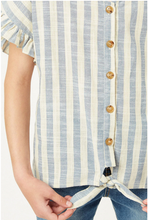 Load image into Gallery viewer, Stripe Linen Button Down Blue - Youth