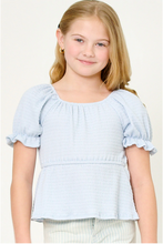 Load image into Gallery viewer, *Smocked Cinch Sleeve Top Blue - Youth
