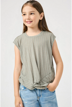 Load image into Gallery viewer, *Soft Knit Twist Front Top Olive- Youth
