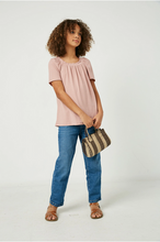 Load image into Gallery viewer, *Ruffled Wide Neck Ribbed Knit Top Pink - Youth