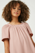 Load image into Gallery viewer, *Ruffled Wide Neck Ribbed Knit Top Pink - Youth