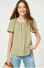 Load image into Gallery viewer, *Ruffled Wide Neck Knit Top Sage - Youth