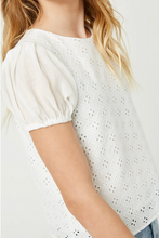 Load image into Gallery viewer, *Honeycomb Eyelet Contrast Sleeve White Top - Youth